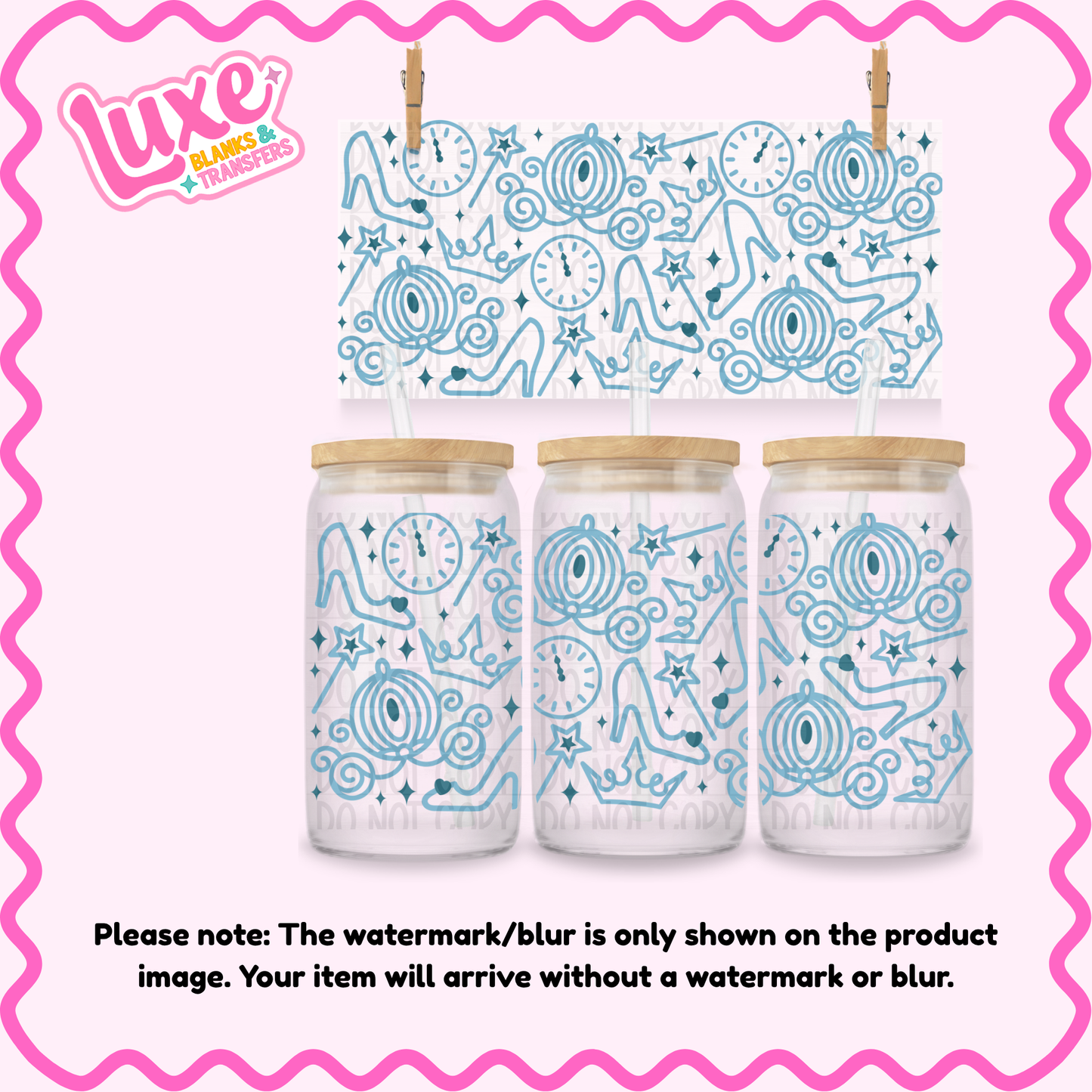 16oz UV DTF Wrap | Blue Princess Pattern | #4287