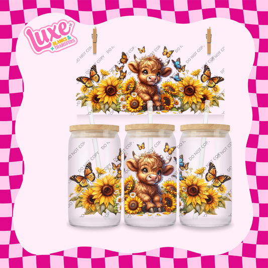 16oz UV DTF Wrap | Happy Cow Sunflower Butterflies | #2038