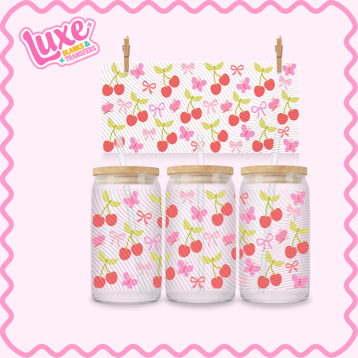 16oz UV DTF Wrap | Cherry Butterflies | #2930