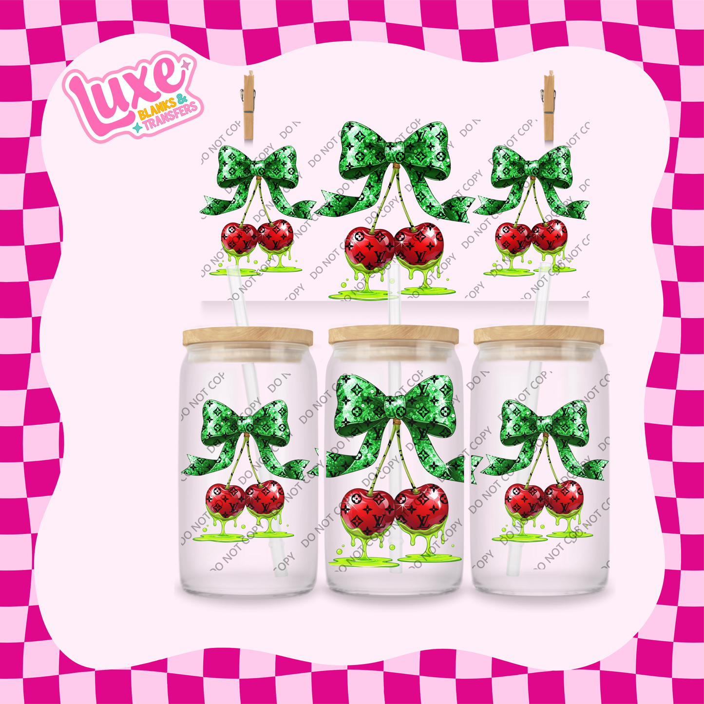 16oz UV DTF Wrap | Green & Red LV Cherry Drip | #2043