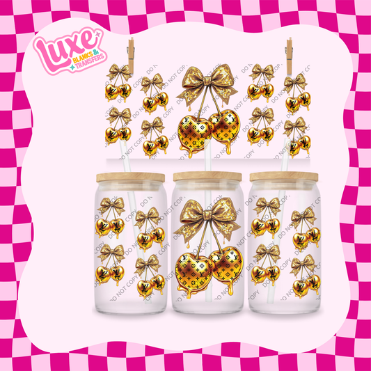 16oz UV DTF Wrap | Gold LV Cherry Drip | #2047