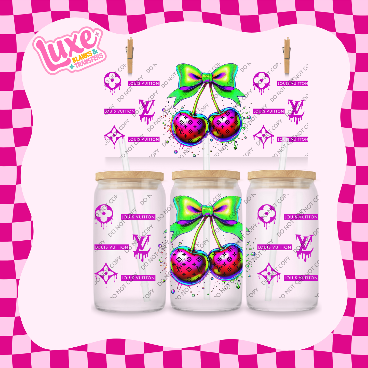 16oz UV DTF Wrap | Neon Cherry LV Drip | #2051