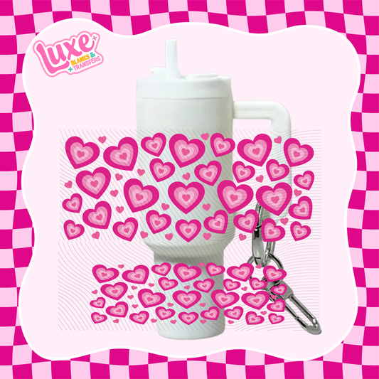 Mini Keychain Tumbler UV DTF Wrap | Pink Cutesy Hearts | #E44