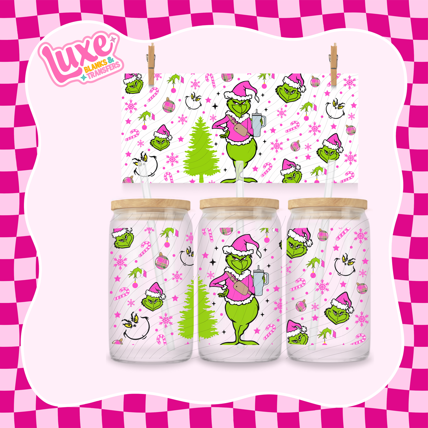 Pink Gr!nch Tumbler | UV DTF Wrap | #1069