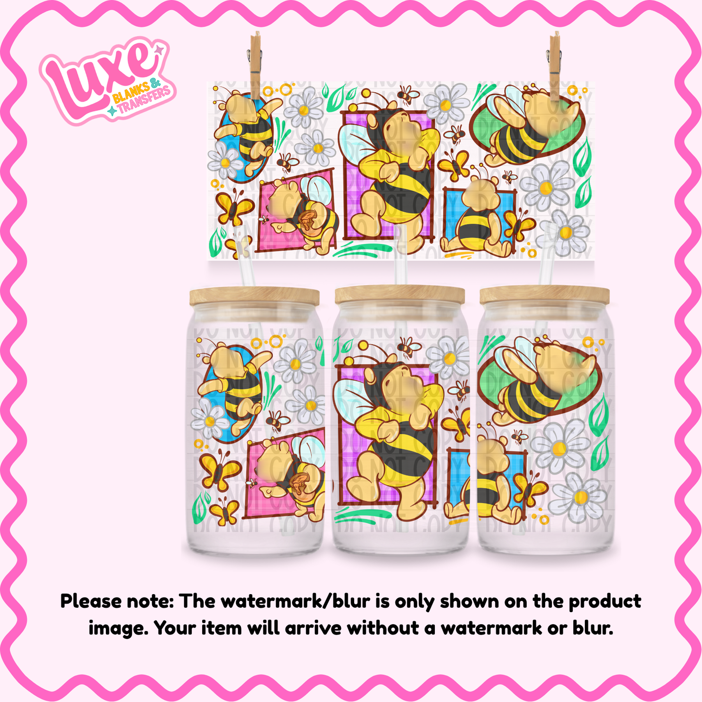 16oz UV DTF Wrap | Yellow Bear Bees | #2613