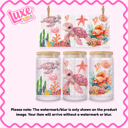 16oz UV DTF Wrap | Pink Turtles | #3812