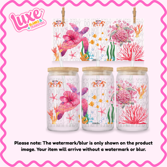 16oz UV DTF Wrap | Pink Turtles | #3813