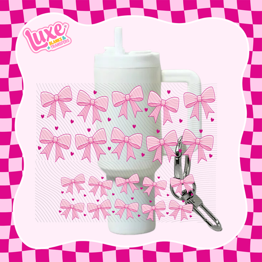 Mini Keychain Tumbler UV DTF Wrap | Light Pink Bows & Hearts | #E04