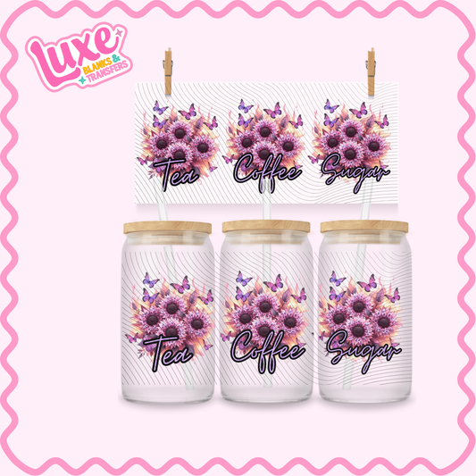 16oz UV DTF Wrap | Tea/Coffee/Sugar Butterflies | #2891