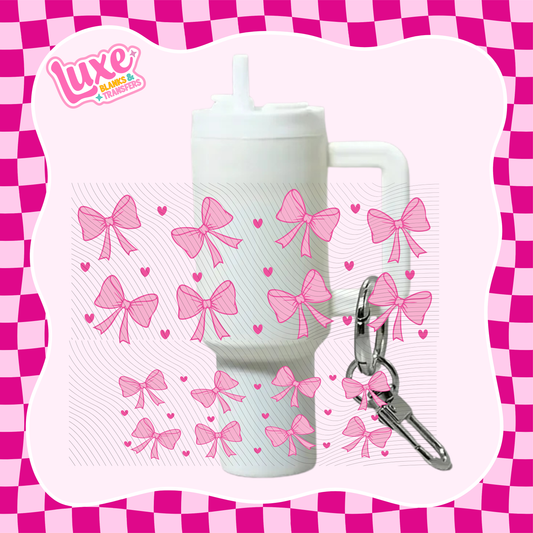 Mini Keychain Tumbler UV DTF Wrap | Pink Bows & Hearts 3 | #E05