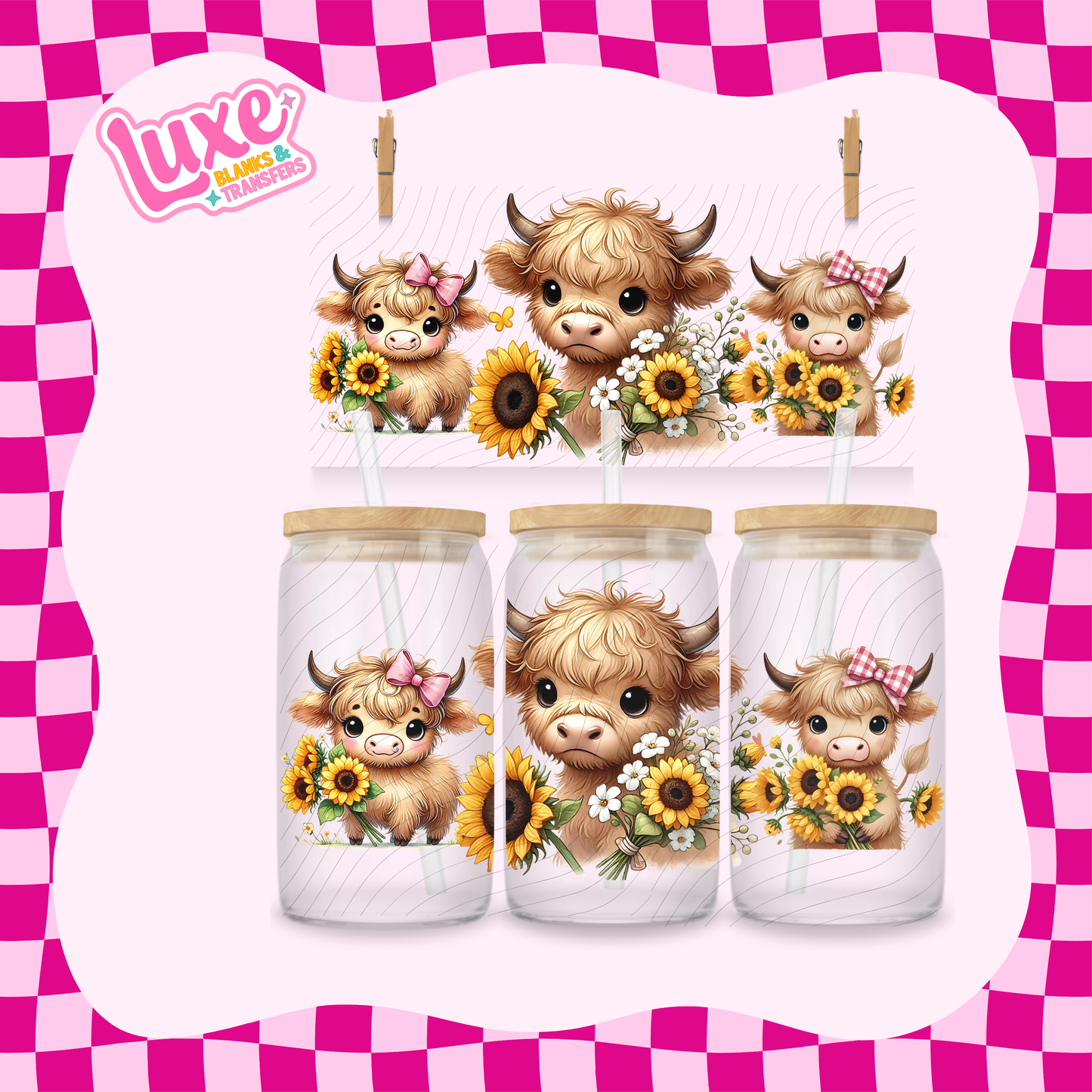 Cute Highland Sunflowers | 16oz UV DTF Wrap | #1620