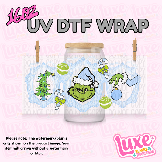 16oz UV DTF Wrap | Gr!nch Blue Frame | #4317