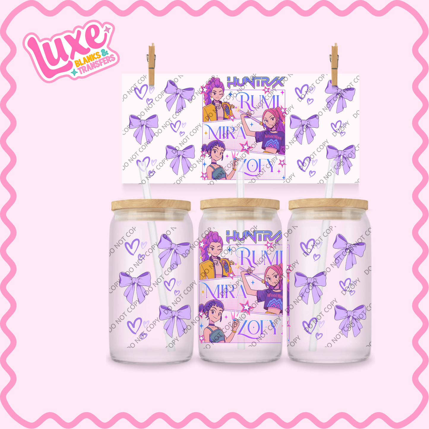 16oz UV DTF Wrap | K-Pop Purple Bows | #2155