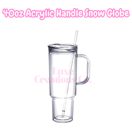 40oz Acrylic Snow Globe Handle Tumbler (Pre-Drilled)