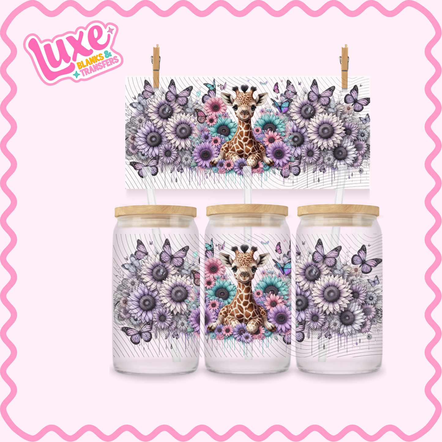 16oz UV DTF Wrap | Giraffe Flowers | #2946