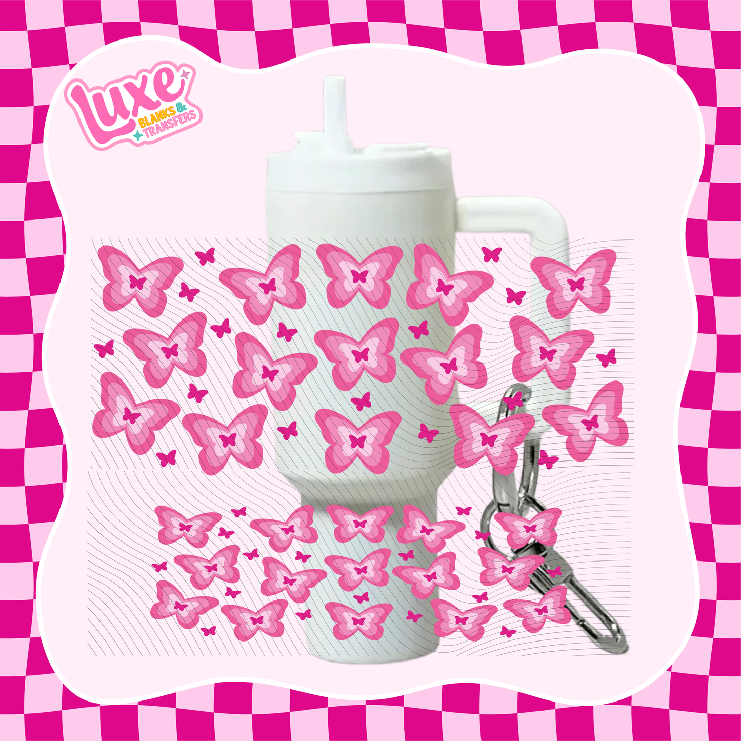 Mini Keychain Tumbler UV DTF Wrap | Pink Butterflies | #E06