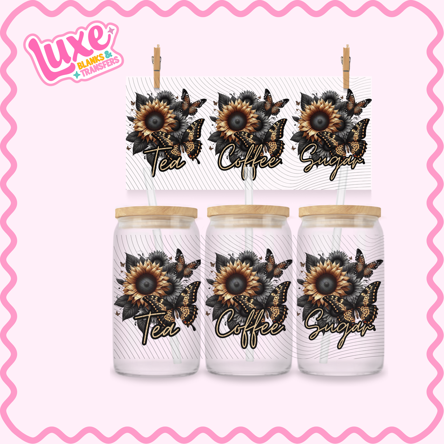 16oz UV DTF Wrap | Tea/Coffee/Sugar Black Gold | #2893