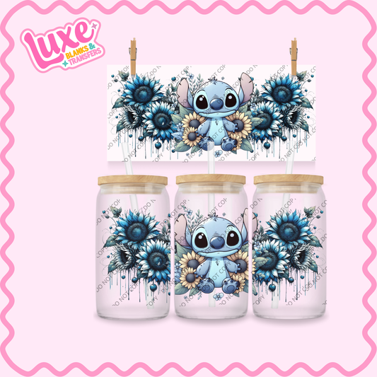 16oz UV DTF Wrap | Blue Alien Flowers | #2164