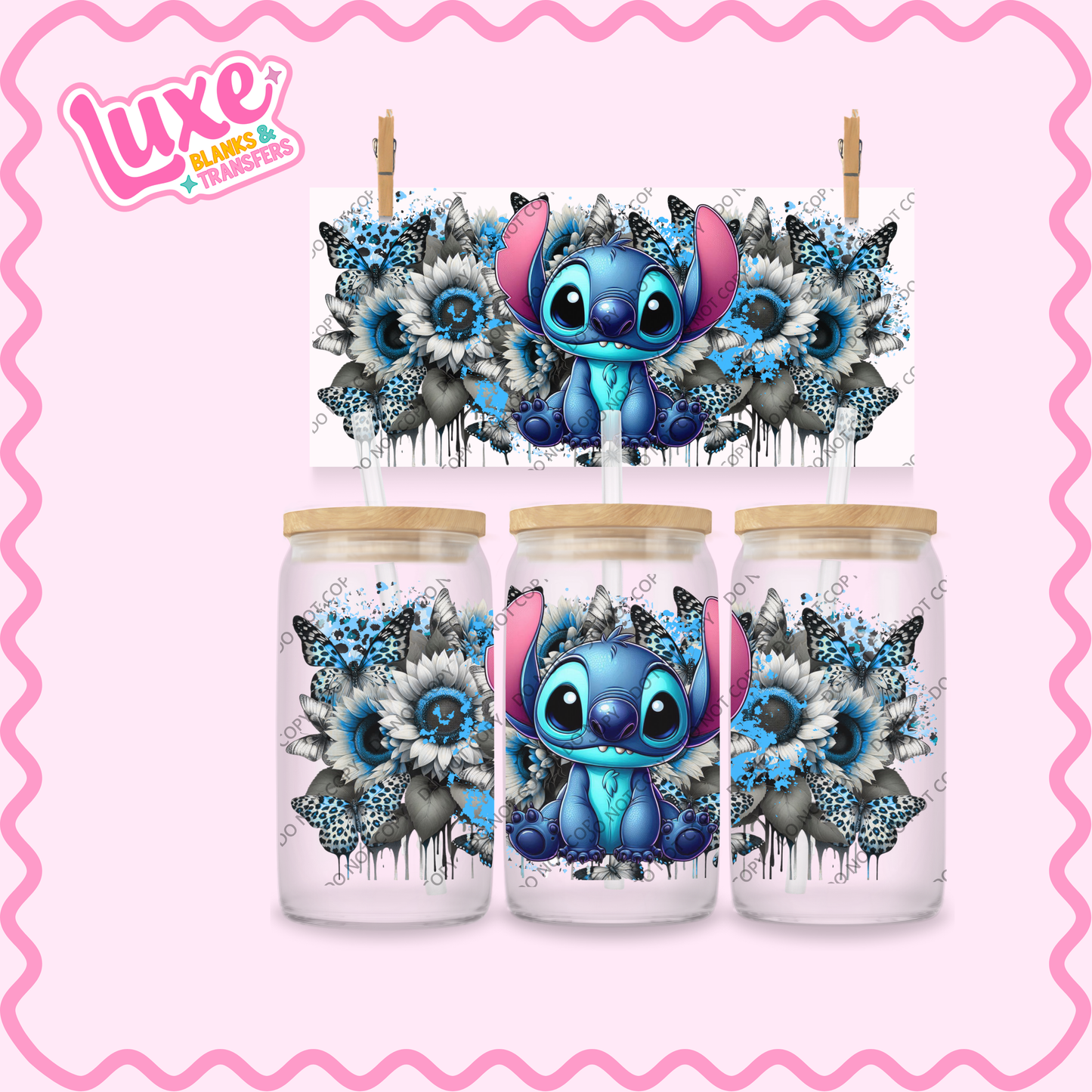 16oz UV DTF Wrap | Blue Alien Flowers | #2166