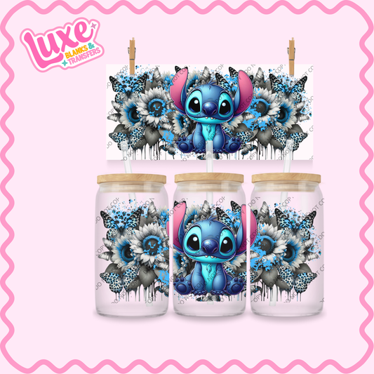 16oz UV DTF Wrap | Blue Alien Flowers | #2166