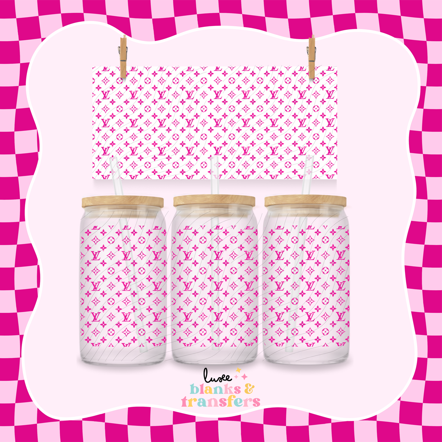 Pink Glitter Pattern LV UV DTF Wrap (#681)