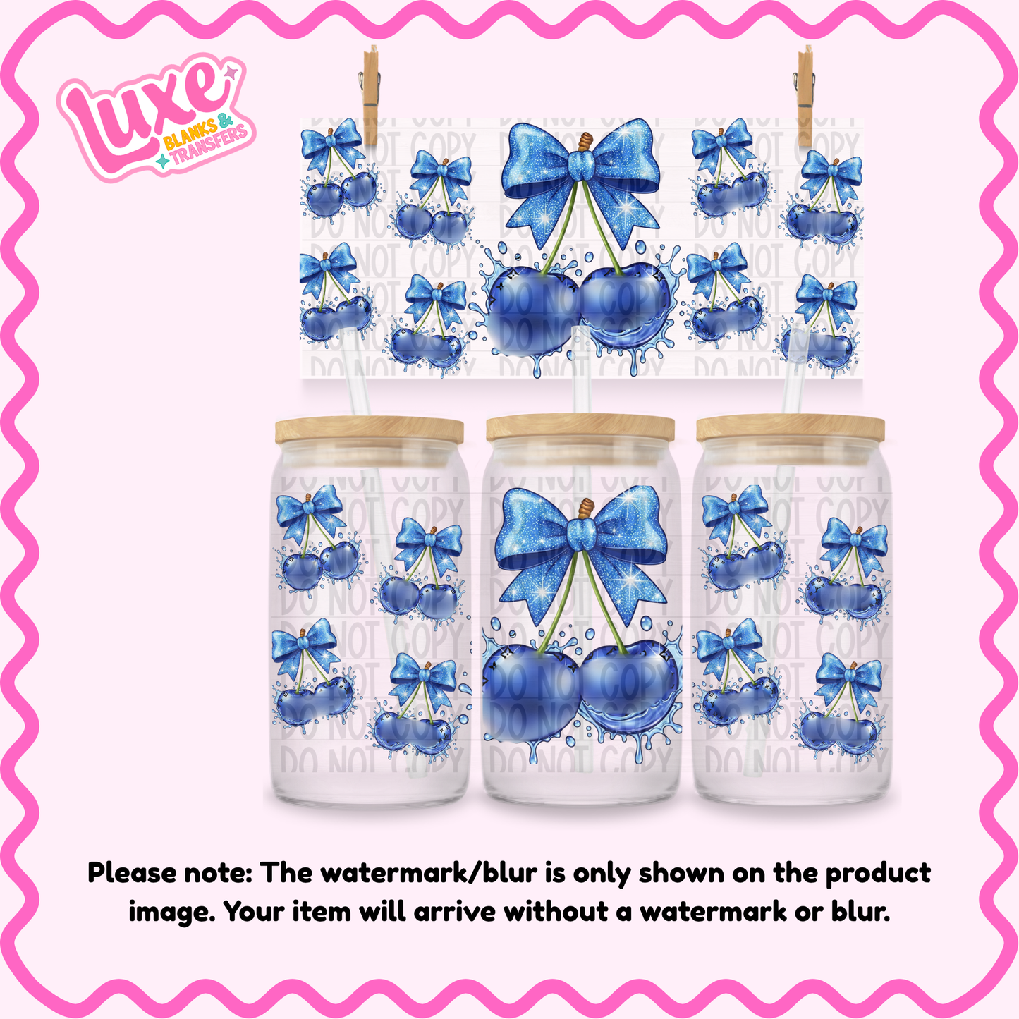16oz UV DTF Wrap | Blue Cherry Boujee | #2046