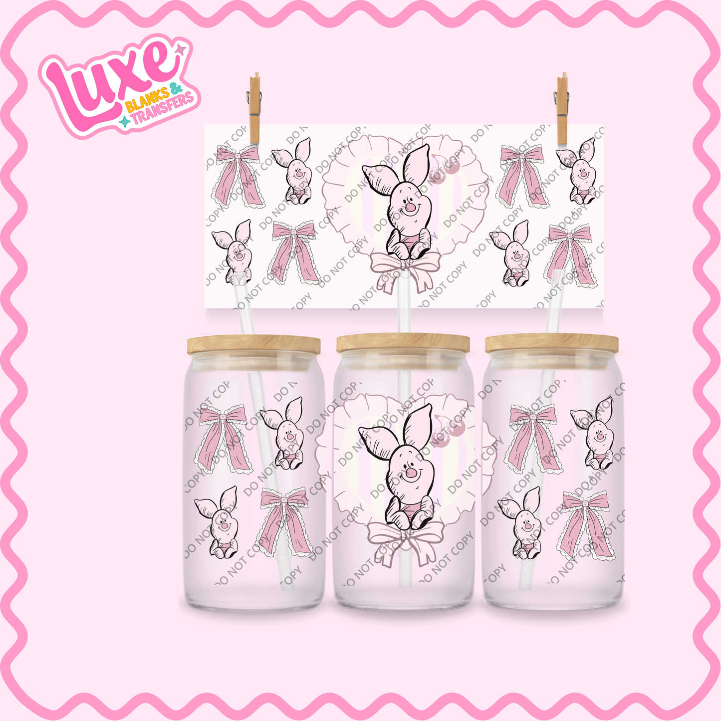 16oz UV DTF Wrap | Pig Character Cutesy Bows | #2178