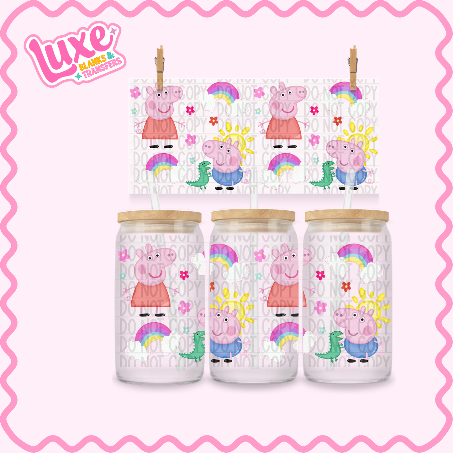 16oz UV DTF Wrap | Peppa Rainbows | #2480