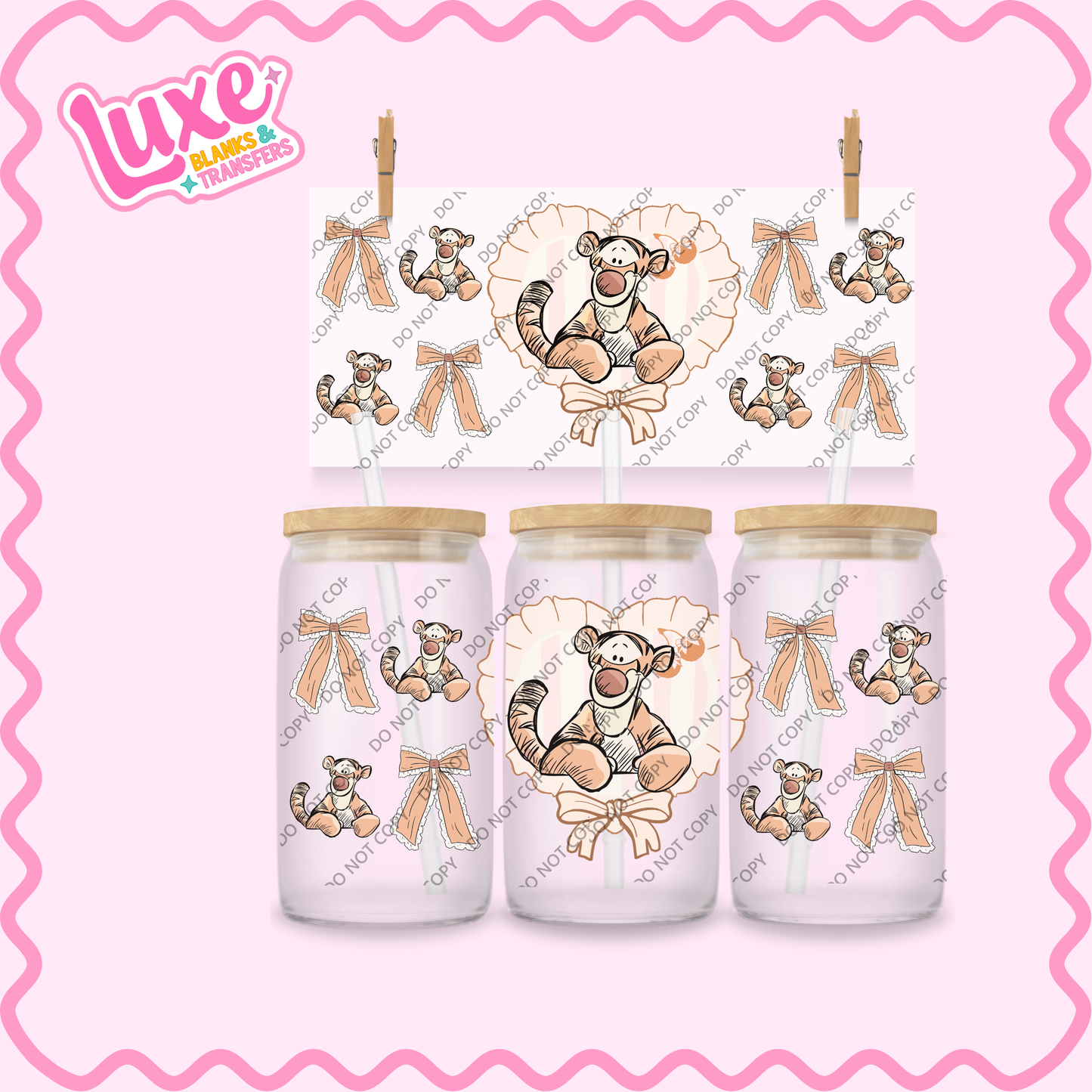 16oz UV DTF Wrap | Cutesy Tiger Bow | #2180