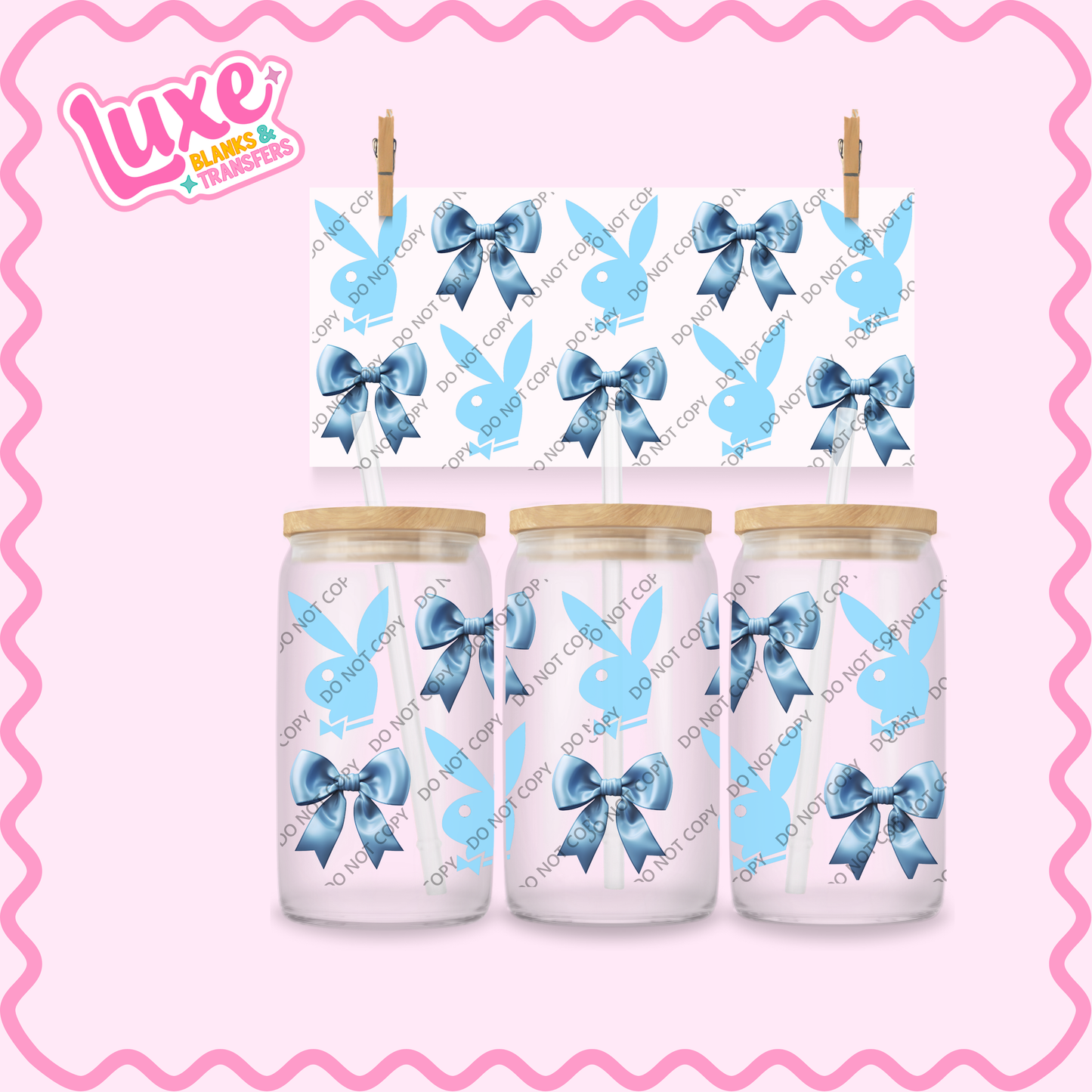 16oz UV DTF Wrap | Play Bunny Blue Bows | #2181