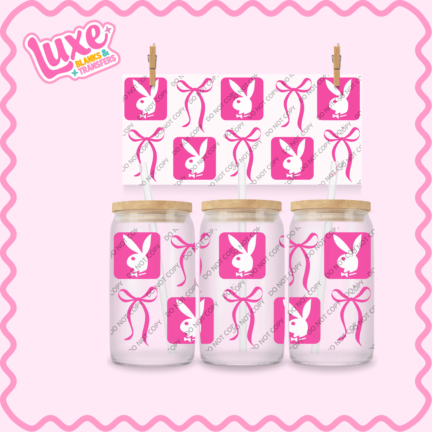 16oz UV DTF Wrap | Play Bunny Pink Square | #2182