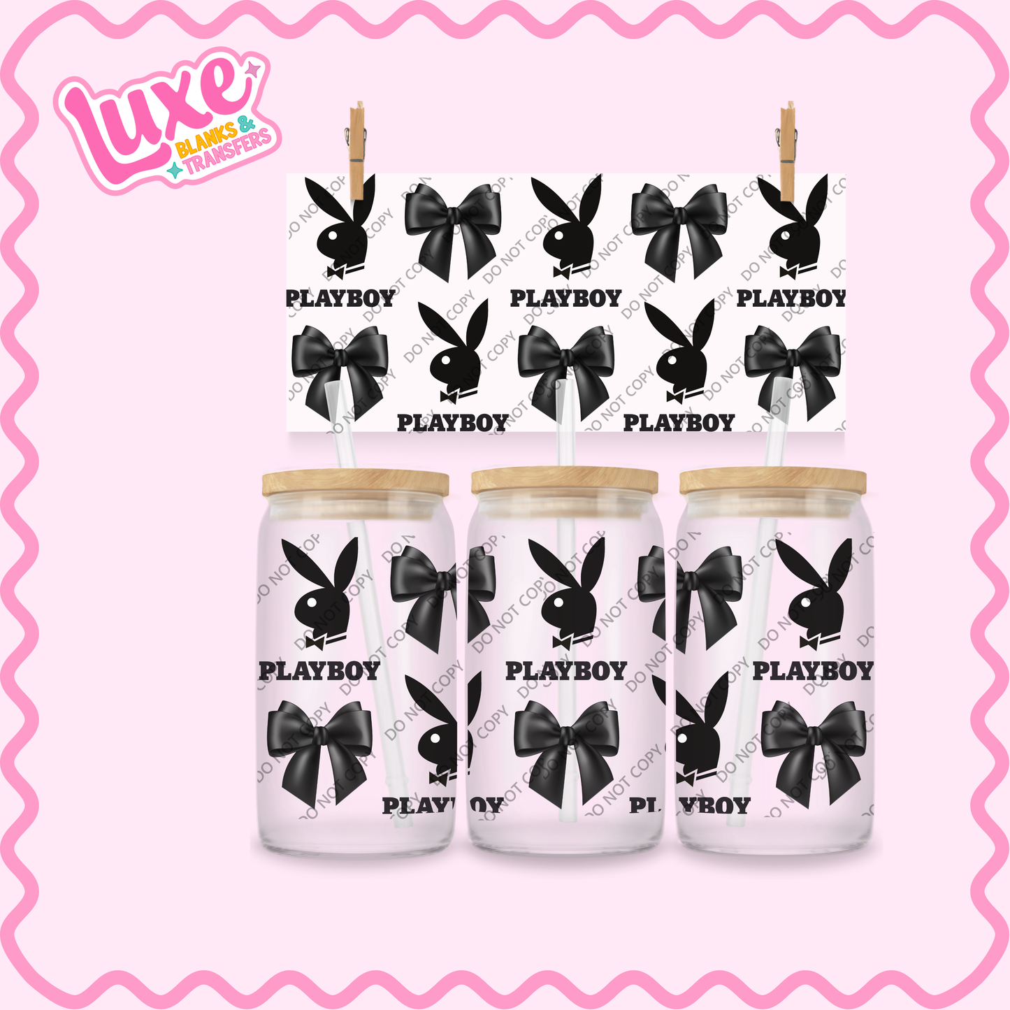 16oz UV DTF Wrap | Play Bunny Black Bows | #2183