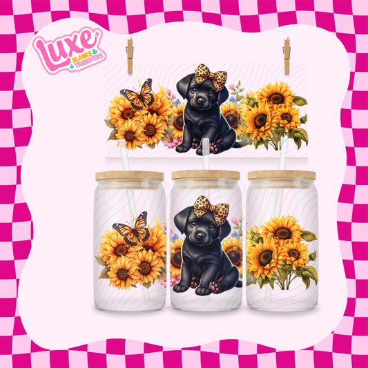 Labrador Puppy Sunflowers  | 16oz UV DTF Wrap | #1623