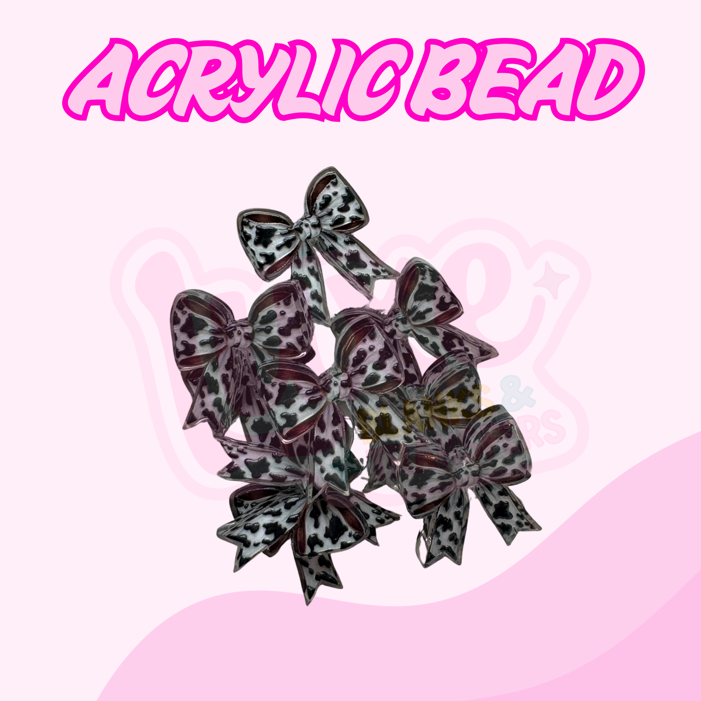 Flatback Acrylic Bead | Cow Pattern Bow