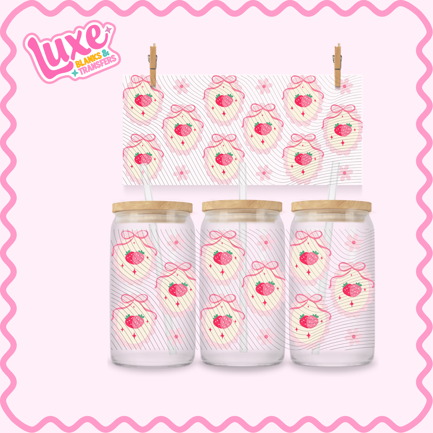 16oz UV DTF Wrap | Coquette Strawberries | #2975