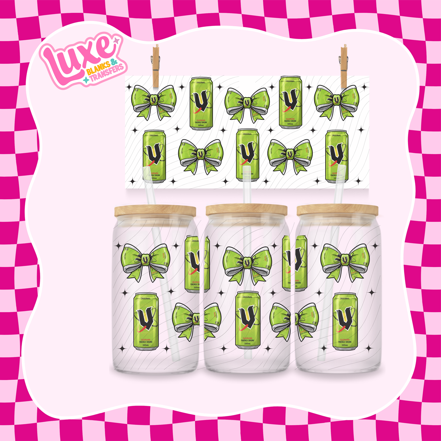 Green V Bows | UV DTF Wrap | #1217