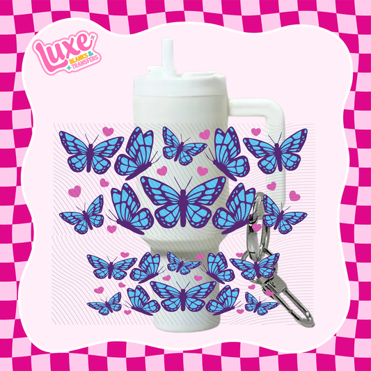 Mini Keychain Tumbler UV DTF Wrap | Blue Butterflies | #E09