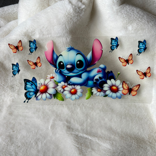 U16oz UV DTF Wrap | "Blue Alien Flowers & Butterflies" C72A | READY TO SHIP