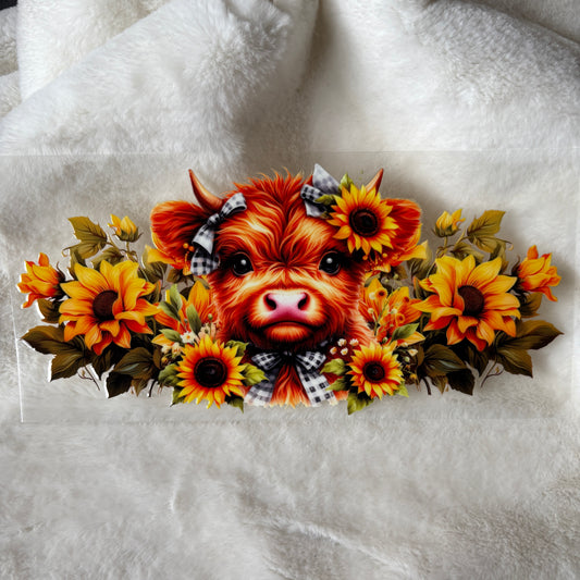 U16oz UV DTF Wrap | "Gingham Sunflower Highland" C141 | READY TO SHIP