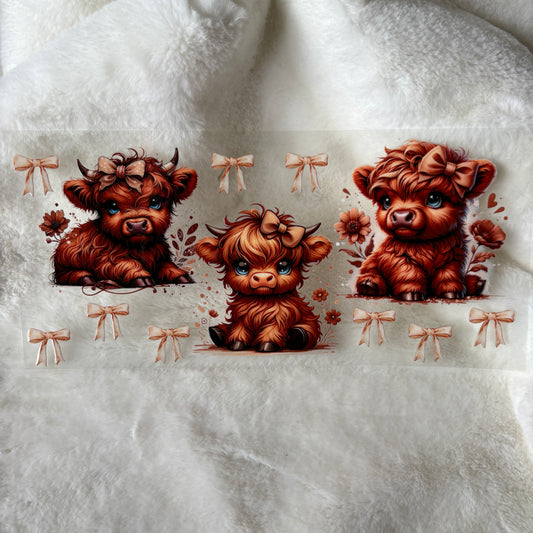 U16oz UV DTF Wrap | "Brown Highland Bows" C38A | READY TO SHIP