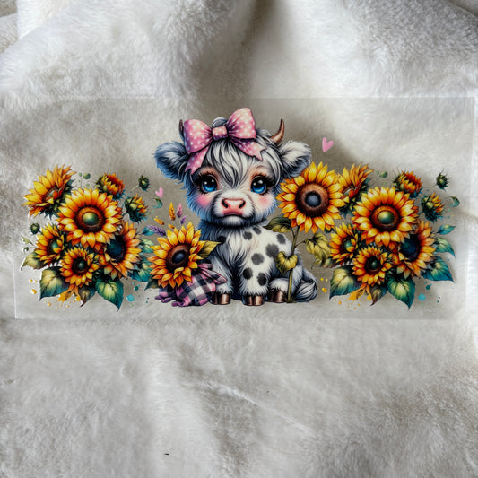 U16oz UV DTF Wrap | "White Highland Sunflower" C30A | READY TO SHIP