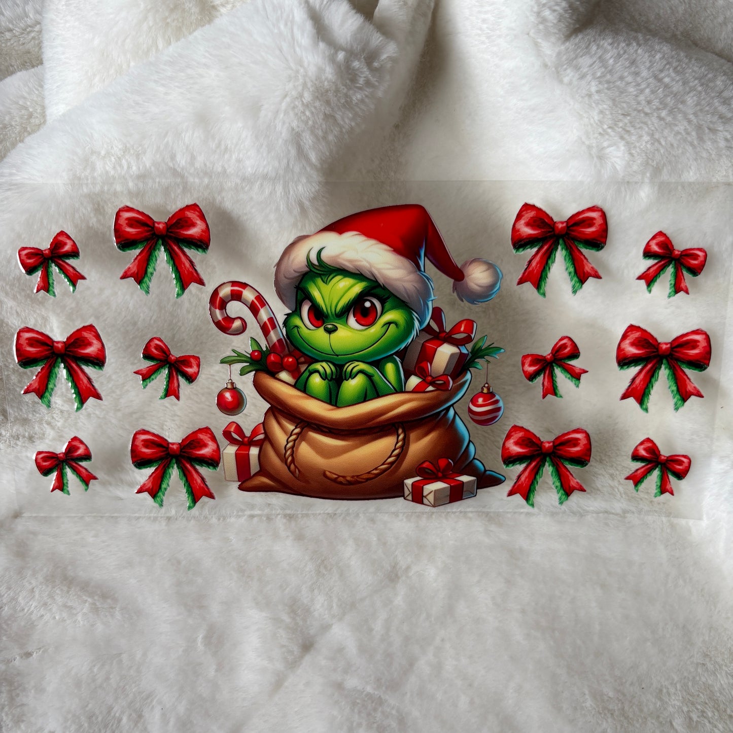 16oz UV DTF Wrap | "Gr!nch Red Bows" C24A | READY TO SHIP