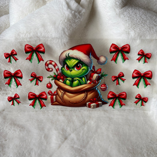 16oz UV DTF Wrap | "Gr!nch Red Bows" C24A | READY TO SHIP