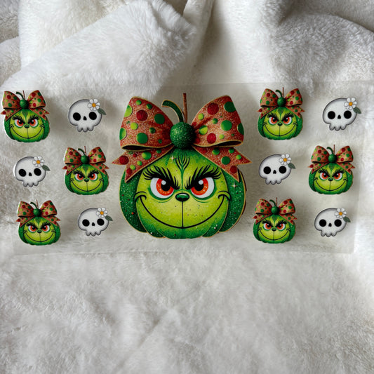 16oz UV DTF Wrap | "Gr!nch Bow" C17A | READY TO SHIP