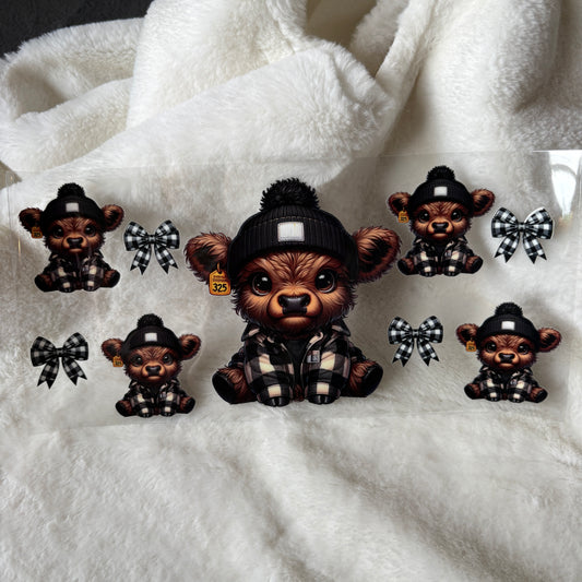 16oz UV DTF Wrap | "Gingham Beanie Cow" C293 | READY TO SHIP