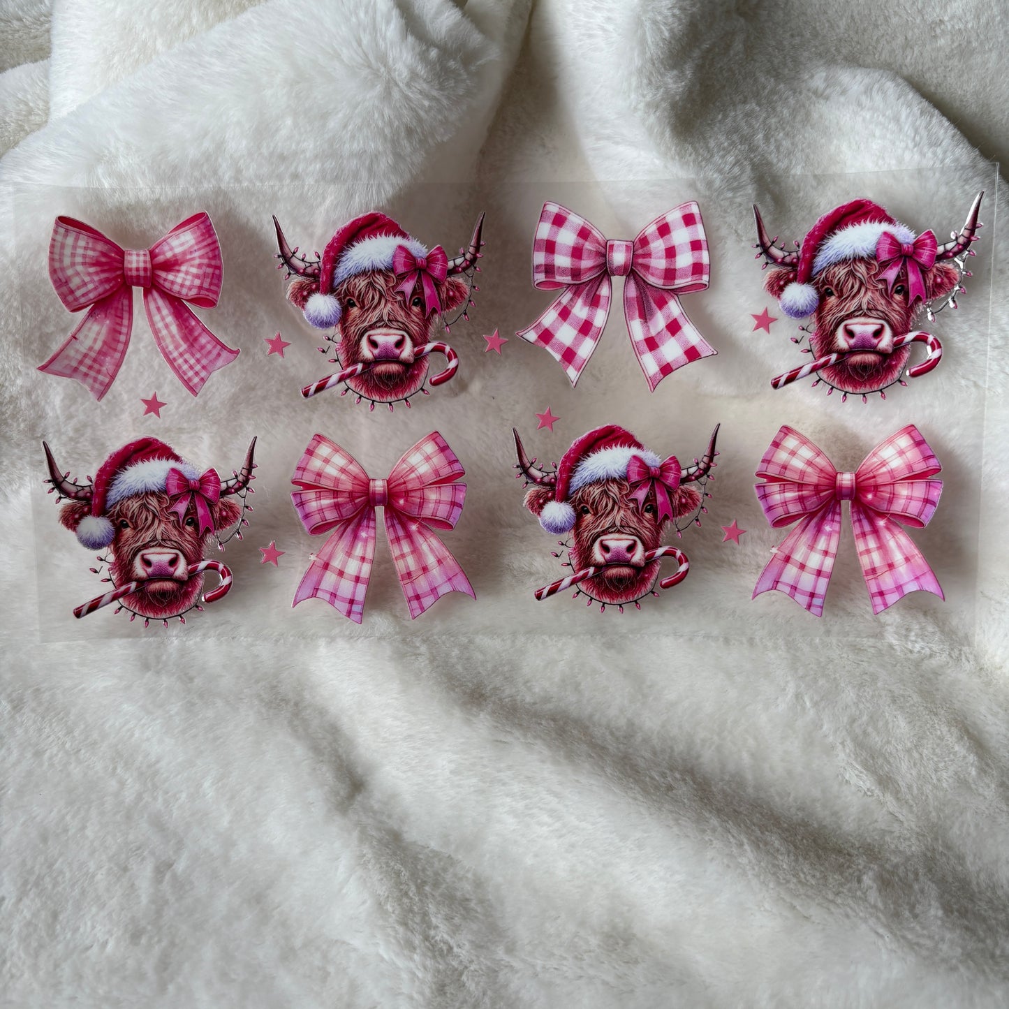 16oz UV DTF Wrap (Double Sided) | "Christmas Cow & Bows" C2A | READY TO SHIP