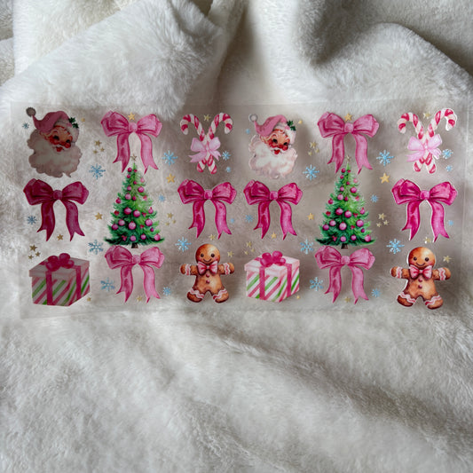 U16oz UV DTF Wrap (Double Sided) | "Cutesy Pink Christmas Pattern" C181 | READY TO SHIP