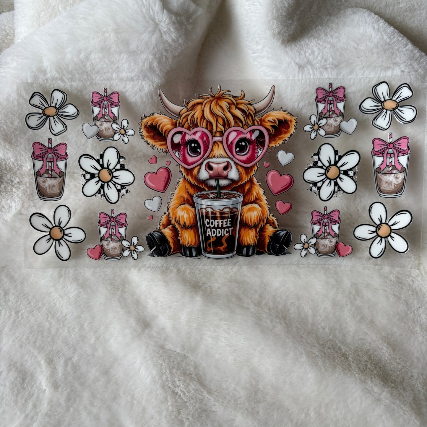 16oz UV DTF Wrap (Double Sided) | "Coffee Addict Highland" C171 | READY TO SHIP