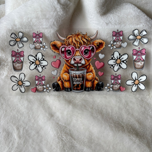 16oz UV DTF Wrap (Double Sided) | "Coffee Addict Highland" C171 | READY TO SHIP