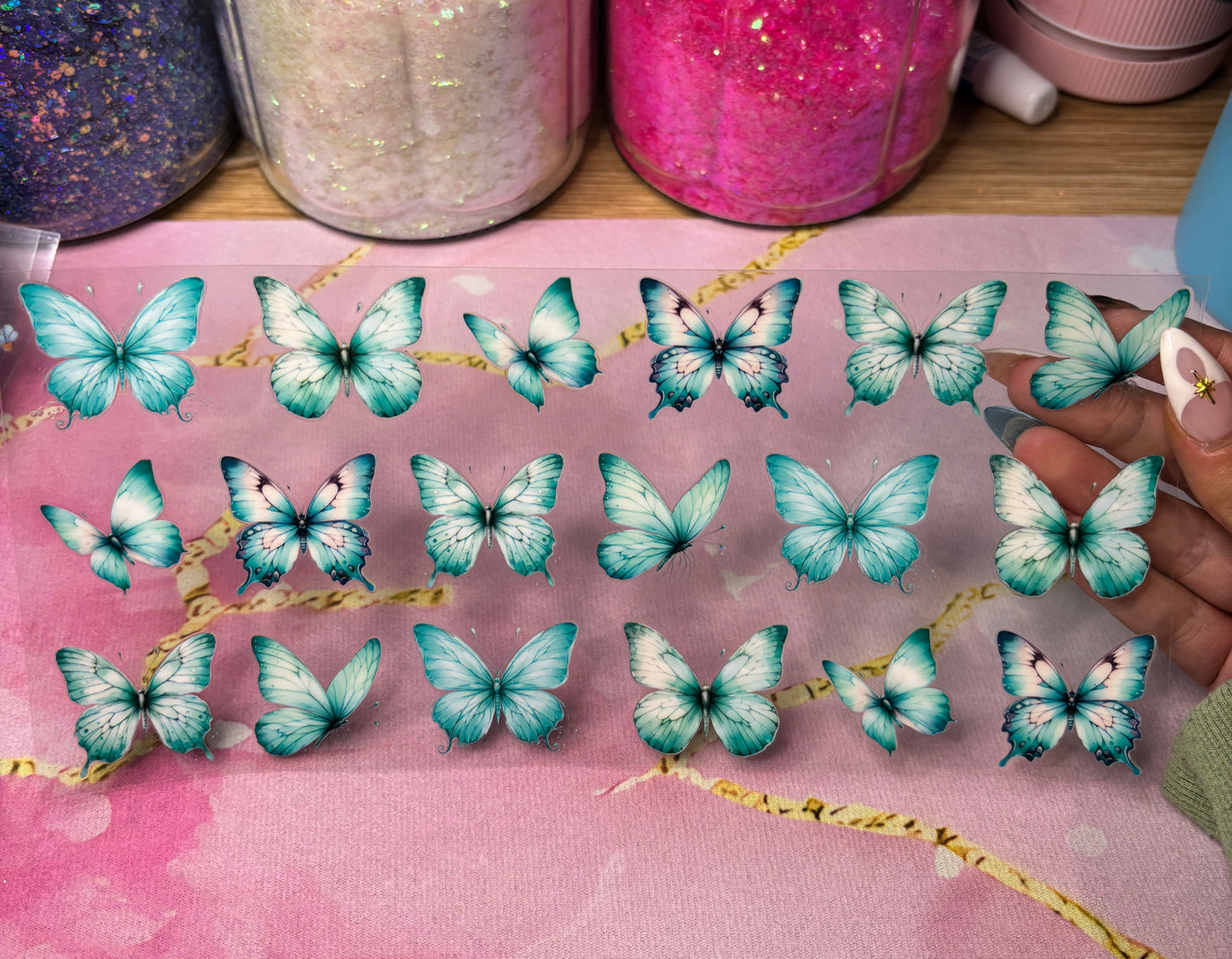 "Aqua Butterflies" UV DTF Wrap (C17)